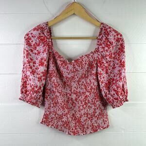 CUPCAKES & CASHMERE Pink Floral Off Shoulder Puffy‎ Sleeves Top Blouse Small